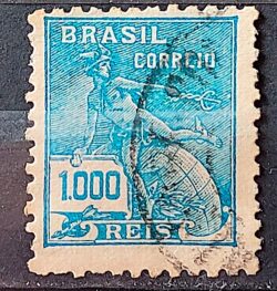 Selo Regular Cod RHM 289 Vovo Mercurio e Globo 1000 Reis Filigrana K 1931 Circulado 15