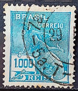 Selo Regular Cod RHM 289 Vovo Mercurio e Globo 1000 Reis Filigrana K 1931 Circulado 2