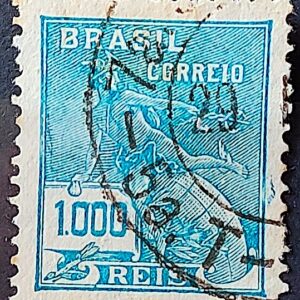 Selo Regular Cod RHM 289 Vovo Mercurio e Globo 1000 Reis Filigrana K 1931 Circulado 2
