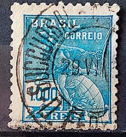 Selo Regular Cod RHM 289 Vovo Mercurio e Globo 1000 Reis Filigrana K 1931 Circulado 4