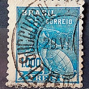 Selo Regular Cod RHM 289 Vovo Mercurio e Globo 1000 Reis Filigrana K 1931 Circulado 4