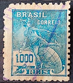 Selo Regular Cod RHM 289 Vovo Mercurio e Globo 1000 Reis Filigrana K 1931 Circulado 5