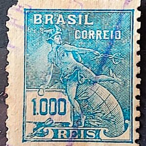 Selo Regular Cod RHM 289 Vovo Mercurio e Globo 1000 Reis Filigrana K 1931 Circulado 5