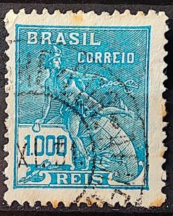 Selo Regular Cod RHM 289 Vovo Mercurio e Globo 1000 Reis Filigrana K 1931 Circulado 7