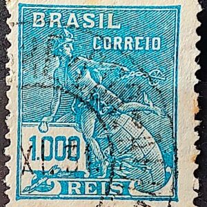 Selo Regular Cod RHM 289 Vovo Mercurio e Globo 1000 Reis Filigrana K 1931 Circulado 7