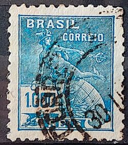 Selo Regular Cod RHM 289 Vovo Mercurio e Globo 1000 Reis Filigrana K 1931 Circulado 8