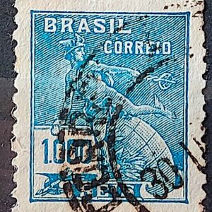 Selo Regular Cod RHM 289 Vovo Mercurio e Globo 1000 Reis Filigrana K 1931 Circulado 8
