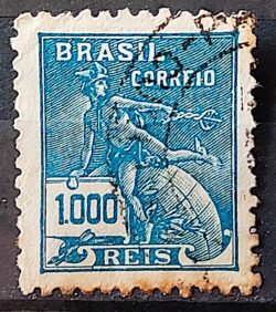 Selo Regular Cod RHM 289 Vovo Mercurio e Globo 1000 Reis Filigrana K 1931 Circulado 9