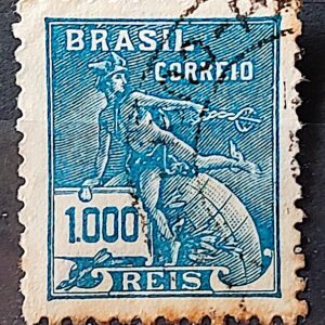 Selo Regular Cod RHM 289 Vovo Mercurio e Globo 1000 Reis Filigrana K 1931 Circulado 9