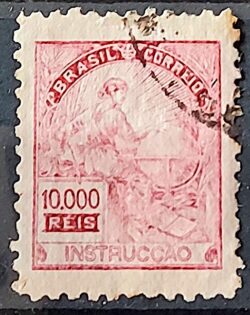 Selo Regular Cod RHM 292 Vovo Instrucao 10000 Reis Filigrana F 1932 Dent 11 Circulado Nao Catalogado