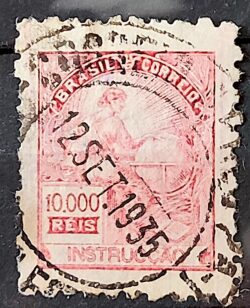 Selo Regular Cod RHM 292 Vovo Instrucao 10000 Reis Filigrana F 1932 Dent 9,25 Circulado Nao Catalogado 3