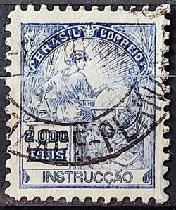 Selo Regular Cod RHM 294 Vovo Instrucao 2000 Reis Filigrana L 1934 Circulado 18