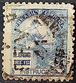 Selo Regular Cod RHM 294 Vovo Instrucao 2000 Reis Filigrana L 1934 Circulado 23