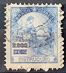 Selo Regular Cod RHM 294 Vovo Instrucao 2000 Reis Filigrana L 1934 Circulado 3