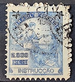 Selo Regular Cod RHM 294 Vovo Instrucao 2000 Reis Filigrana L 1934 Circulado 7