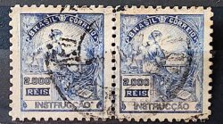 Selo Regular Cod RHM 294 Vovo Instrucao 2000 Reis Filigrana L 1934 Par Circulado