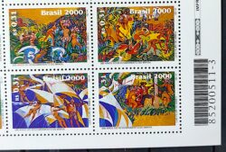 C 2250 Selo Descobrimento do Brasil Arte Indio Portugal 2000 Quadra Codigo de Barras