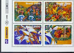 C 2250 Selo Descobrimento do Brasil Arte Indio Portugal 2000 Quadra Vinheta Correios