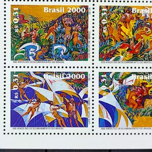 C 2250 Selo Descobrimento do Brasil Arte Indio Portugal 2000 Quadra Vinheta Correios