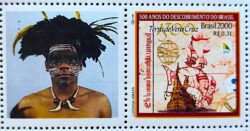 C 2254 Selo Personalizado Descobrimento do Brasil Indio Navio Nau Portugal 2000 CLM