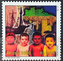 C 2258 Selo 500 Anos Descobrimento do Brasil 2000 Etnia Crianca Mapa Navio