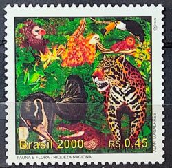 C 2260 Selo 500 Anos Descobrimento do Brasil 2000 Macaco Onca Tamadua Jacare Aves CLM
