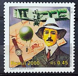 C 2267 Selo 500 Anos Descobrimento do Brasil 2000 Santos Dumont Aviao Relogio Balao Chapeu