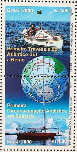 C 2282 Selo Travessia Remo do Atlantico Sul Mapa Bandeira 2000 Setenant
