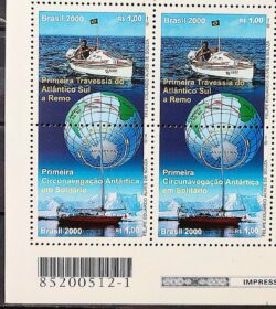 C 2282 Selo Travessia Remo do Atlantico Sul Mapa Bandeira 2000 Quadra Codigo de Barras