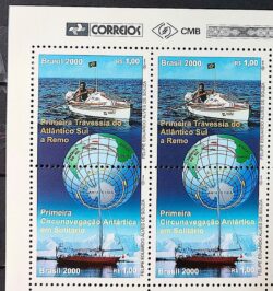 C 2282 Selo Travessia Remo do Atlantico Sul Mapa Bandeira 2000 Quadra Vinheta Correios