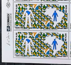 C 2402 Selo Programas do Conselho da Comunidade Solidaria Bandeira Mapa 2001 Quadra Vinheta Correios