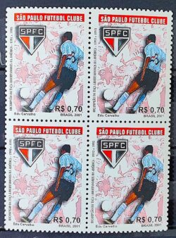 C 2438 Selo Campeoes da Libertadores Futebol Sao Paulo 2001 Quadra