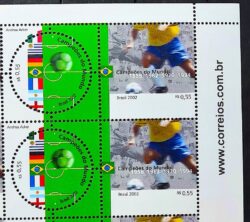 C 2449 Selo Campeoes do Mundo de Futebol Bandeira Italia Uruguai Alemanha Franca Argentina Inglaterra 2002 Quadra Vinheta Site