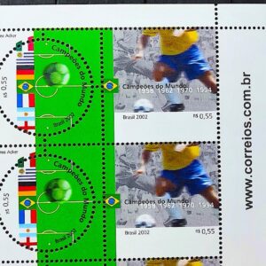 C 2449 Selo Campeoes do Mundo de Futebol Bandeira Italia Uruguai Alemanha Franca Argentina Inglaterra 2002 Quadra Vinheta Site