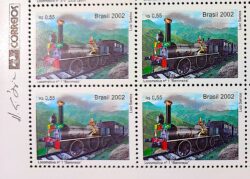 C 2488 Selo Locomotiva Baroneza Trem Transporte Bandeira 2002 Quadra Vinheta Correios Pos AA/AA