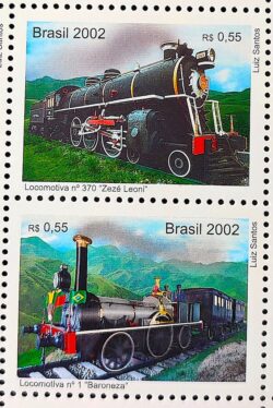 C 2488 Selo Trem Antigo Locomotiva Baroneza Zeze Leoni Bandeira 2002 Serie Completa Setenant Vertical