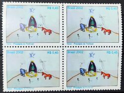 C 2495 Selo Natal Presepio de Portinari Arte Vaca Burro Religiao 2002 Quadra