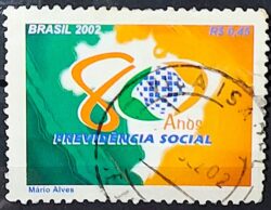 C 2496 Selo 80 Anos da Previdencia Social Governo 2002 Circulado 1