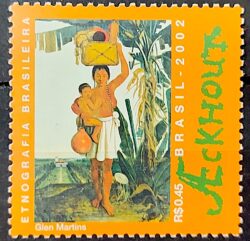 C 2502 Selo Etnografia Brasileira Pintura Arte Ackhout Indio Holanda 2002