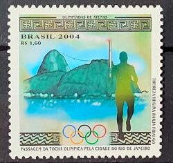 C 2574 Selo Olimpiadas Atenas Tocha Olimpica Rio de Janeiro 2004