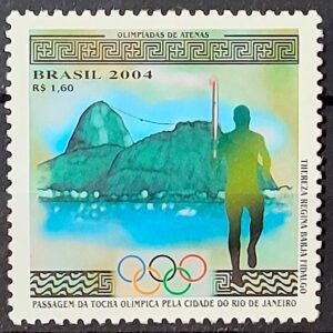 C 2574 Selo Olimpiadas Atenas Tocha Olimpica Rio de Janeiro 2004