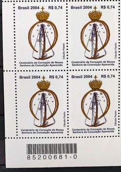 C 2595 Selo Coroacao de Nossa Senhora da Conceicao Aparecida 2004 Quadra Codigo de Barras