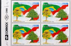 C 2607 Selo Relacoes Diplomaticas Brasil Libano Bandeira Ipe 2005 Quadra Vinheta Correios