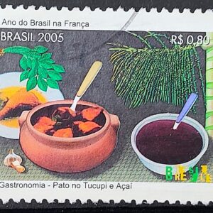 C 2614 Selo Ano do Brasil na Franca Gastronomia Pato no Tucupi Acai 2005 Circulado 1