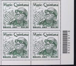 C 2620 Selo Mario Quintana Literatura Poeta 2005 Quadra Codigo de Barras