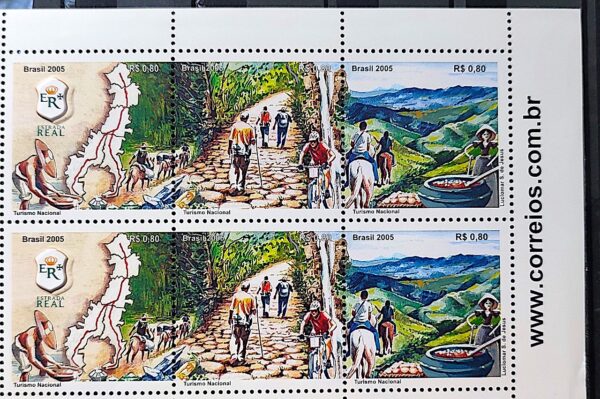 C 2623 Selo Estrada Real Mapa Bicicleta Cavalo Ouro 2005 Sextilha Site