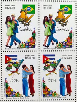 C 2627 Selo Emissao Conjunta Brasil Cuba Samba e Son Bandeira Danca Ave 2005 Quadra Setenant