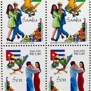 C 2627 Selo Emissao Conjunta Brasil Cuba Samba e Son Bandeira Danca Ave 2005 Quadra Setenant