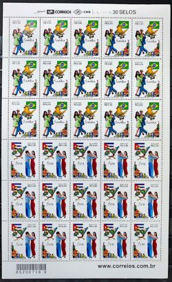 C 2627 Selo Emissao Conjunta Brasil Cuba Son Bandeira Danca Ave 2005 Folha
