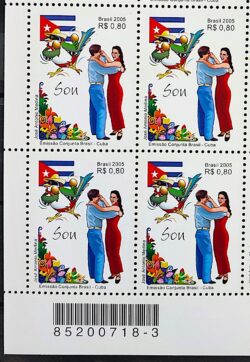 C 2627 Selo Emissao Conjunta Brasil Cuba Son Bandeira Danca Ave 2005 Quadra Codigo de Barras